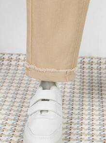 女嬰破洞毛邊牛仔褲 - 卡其色 - 查看 7