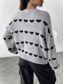 SHEIN Unity Heart Pattern Drop Shoulder Knit Pullover Fall Winter Sweater - Multicolor - View 2