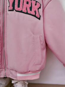 SHEIN Young Girl Letter Graphic Striped Trim Drop Shoulder Bomber Jacket