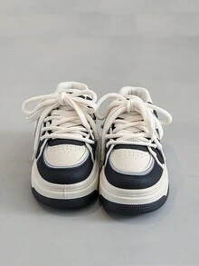 女性厚底白色運動鞋,學生休閒運動鞋,百搭風格 - 黑與白 - 查看 3