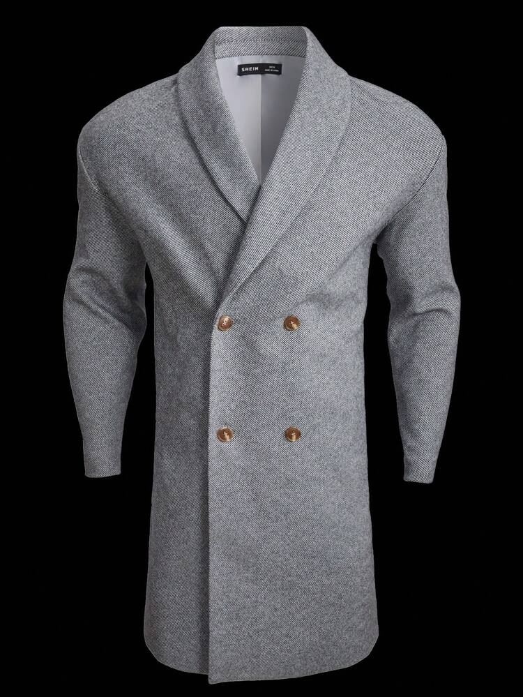 Loose Fit Men's Double Breasted Shawl Collar Overcoat