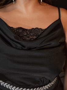SHEIN Frenchy Plus Draped Collar Cami Top - Black - View 5
