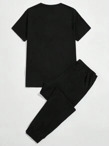 Snug Zone 男士圖案印花T恤和運動褲睡衣套裝 - 黑色 - 查看 2