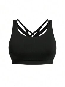 SHEIN Daily&Casual 大碼後背十字交叉運動型胸罩&夾克和褲子 - 黑與白 - 查看 4