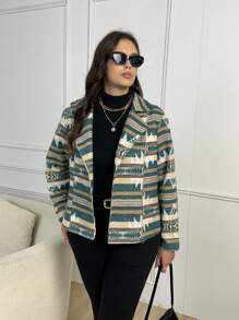 SHEIN LUNE 波西米亞拉鍊條紋 幾何大碼夾克 - 彩色 - 查看 6