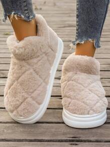 女性高幫舒服的鞋,冬天戶外雪地靴,室內厚底毛絨保暖拖鞋 - 卡其色 - 查看 1