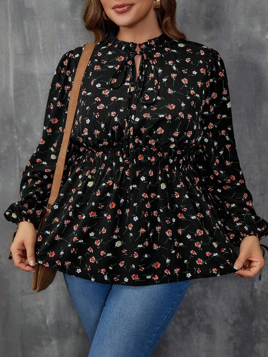 SHEIN LUNE Plus Size Ditsy Floral Print Shirt - Multicolor - View 1