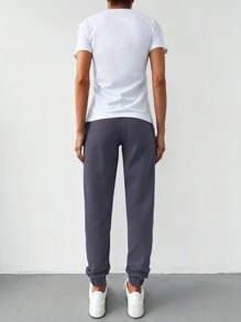 EURMUSE Grafika z napisem Trójnik & Marszczona talia Spodnie Dresowe - Jasnofioletowy - Zobacz 2