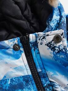 SHEIN Tween Boy Mountain Print Hooded Sports Coat