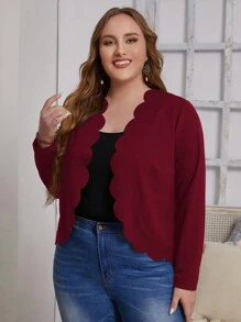 EMERY ROSE Hơn Cắt vỏ sò Mở Mặt trước Áo khoác - Màu Đỏ Sâu - Xem 1