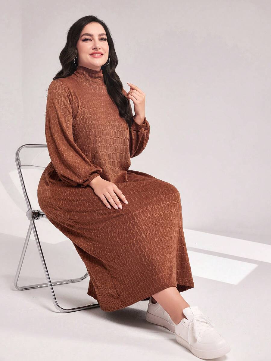 Mulvari Hơn Cổ cao Tay áo lồng đèn Đầm nỉ - Rỉ Nâu - Xem 1