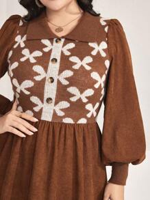 Mulvari 大碼圖形圖案燈籠袖洋裝 - 彩色 - 查看 6