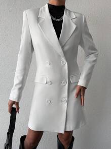 EURMUSE 1pc Lapel Neck Double Breasted Blazer & 1pc Skirt - White - View 5