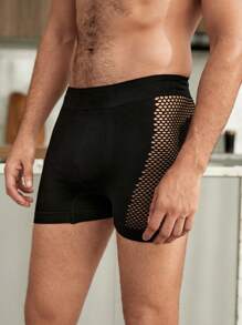 Men Hollow Out Solid Trunks ,3 Pcs - Black - View 7