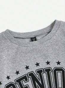 Flirla Áo nỉ tay rớt vai in chữ Plus, áo nỉ chui đầu mùa thu. - Xám - Xem 3