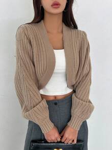 DAZY Chất rắn Mở Mặt trước Mùa vụ Áo len Duster - Lạc đà - Xem 3