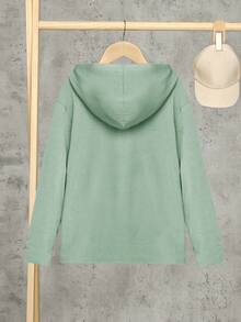 SHEIN Cậu bé Tween Đồ họa Chữ cái áo có mũ Áo thun - màu xanh lá - Xem 2