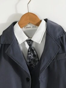 男大童素色西裝外套&西裝褲&馬甲西裝外套無襯衫 - 灰色 - 查看 4