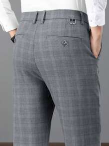 Men Plaid Slant Pocket Suit Pants - Grey - View 5