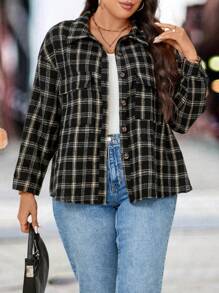 Calvaya 休閒格子大碼夾克 - 黑色 - 查看 1