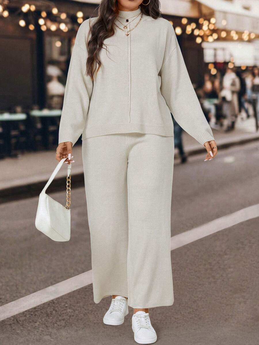 Calvaya 冬季必备的落肩开衫和针织裤 - 灰色 - 查看 1