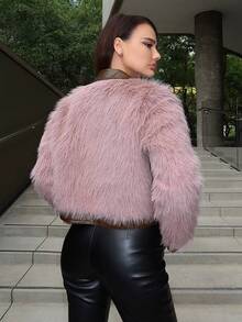 SHEIN Privé Viền tương phản 	
Fuzzy áo - Màu nâu Sô-cô-la - Xem 2