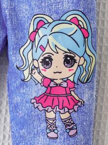 女嬰卡通和字母圖案牛仔褲