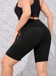 Plus Wideband Waist Biker Shorts With Phone Pocket