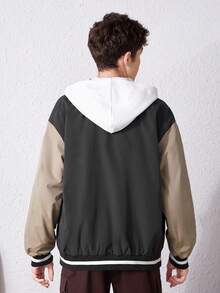 SHEIN Teen Boy Slogan Graphic Colorblock Drop Shoulder Varsity Jacket Without Hoodie - Multicolor - View 8