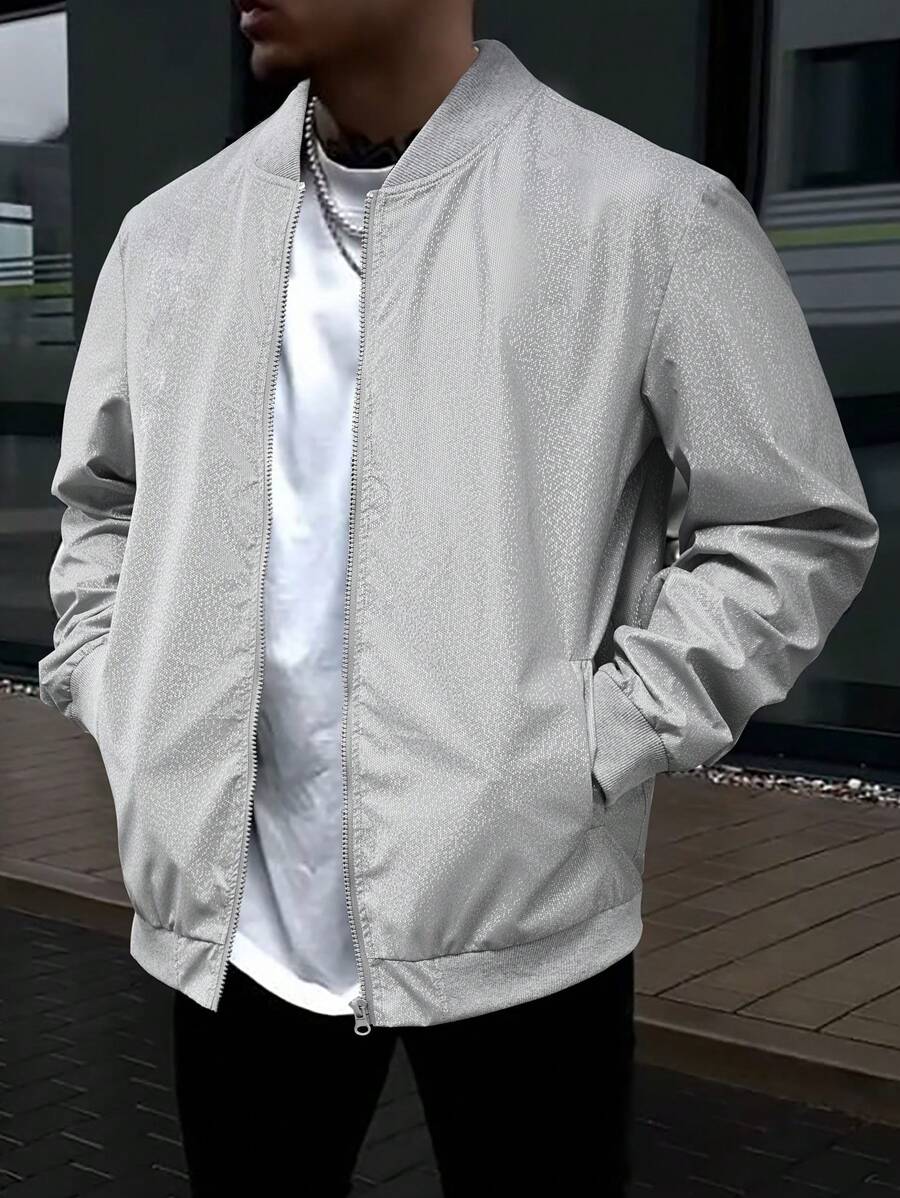 Manfinity Homme Men's Loose Fit Zip Up Bomber Jacket - Grey - View 1