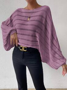 Chiquease 蝙蝠袖網眼針織套頭毛衣 - 紫色 - 查看 4