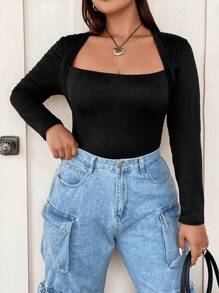 Flirla 大碼皇后領修身連體衣 - 黑色 - 查看 5