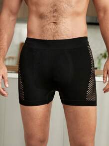 Men Hollow Out Solid Trunks ,3 Pcs - Black - View 4