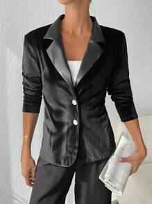 RueChic Lapel Neck Single Breasted Blazer - Black - View 1