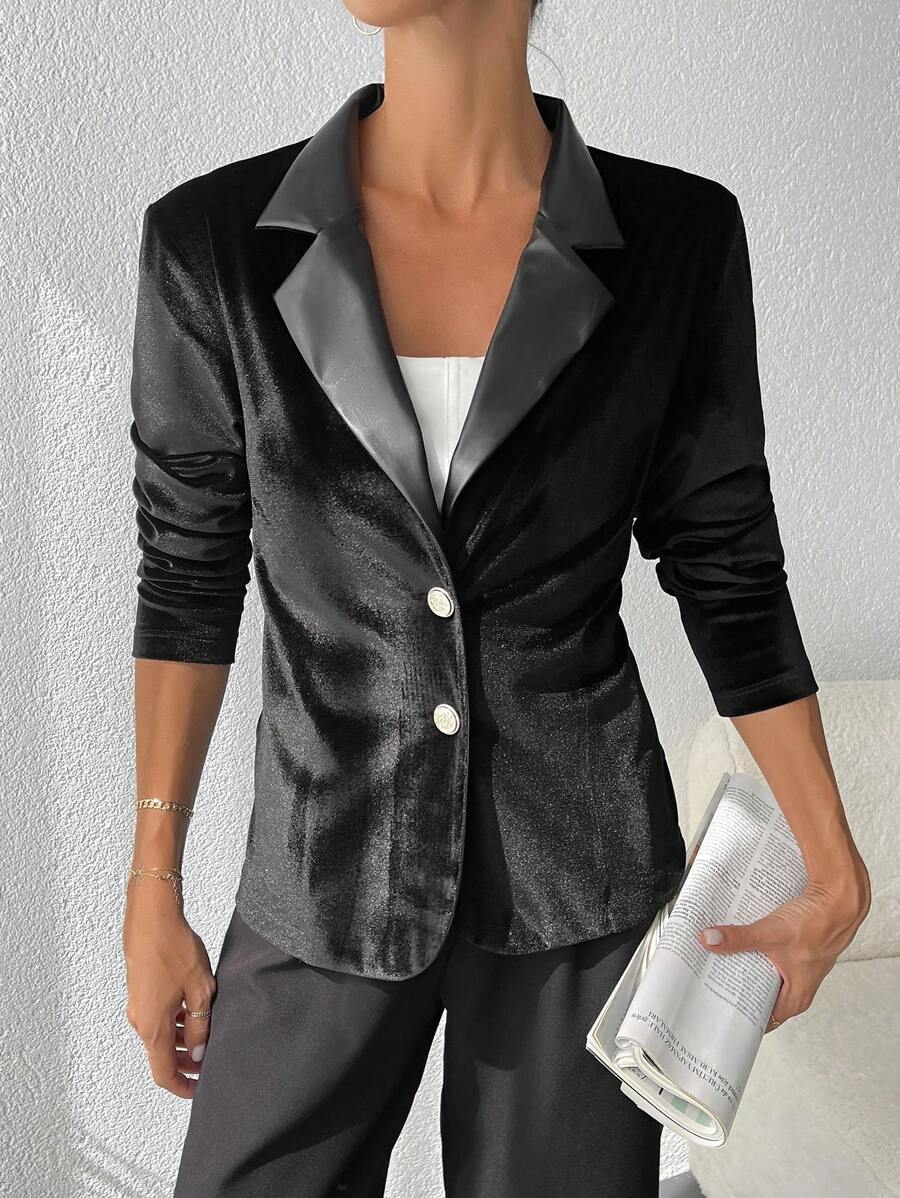 RueChic Lapel Neck Single Breasted Blazer - Black - View 1