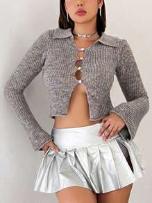 SHEIN ICON Space Dye Button Front Crop Cardigan - Multicolor - View 1