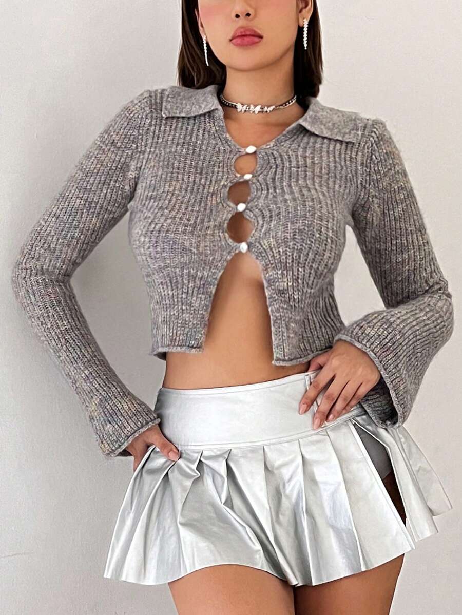 SHEIN ICON Space Dye Button Front Crop Cardigan - Multicolor - View 1