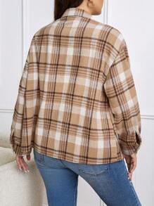 SHEIN Essnce 休閒格子大碼夾克 - 米色 - 查看 2