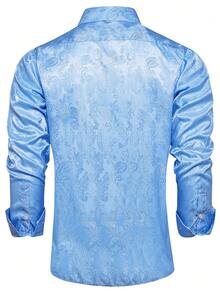 Hombres Camisa con estampado de paisley con botón - Azul - Ver 2