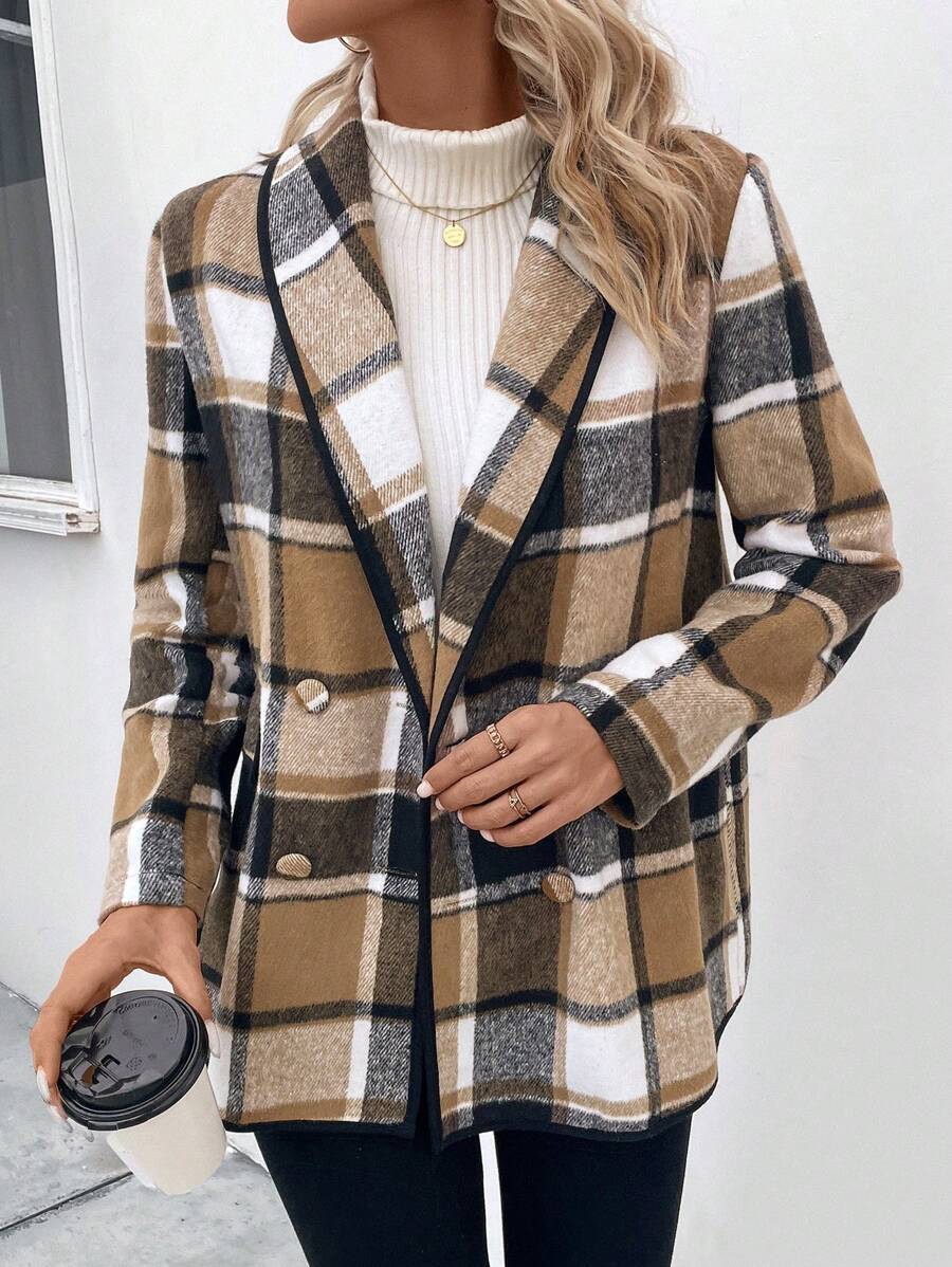 SHEIN LUNE In kẻ sọc Đôi ngực Tương phản ràng buộc Khăn quàng áo - Màu Khaki - Xem 1