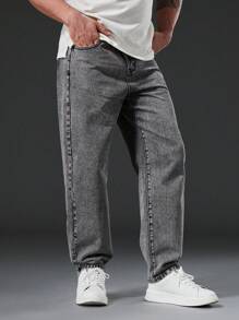 Manfinity Men Plus Slant Pocket Straight Leg Jeans - Grey - View 8