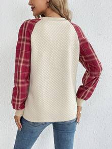 SHEIN Tall Sudadera de cuadros en contraste de manga raglán - Multicolor - Ver 2