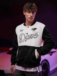 ROMWE MEN Street Life Các bạn Đồ họa Chữ cái Hai âm Áo khoác bomber - Đen và trắng - Xem 7