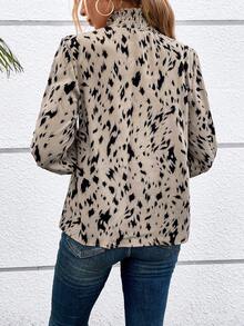 SHEIN LUNE Blusa con estampado de cuello alto - Caqui - Ver 2