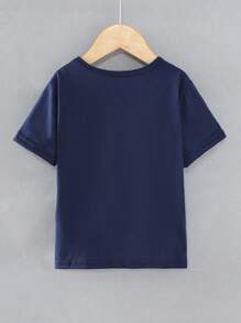 SHEIN 男小童標語圖案T恤 - 藏蓝色 - 查看 2