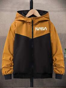 SHEIN 男大童1入組雙色拉鏈開襟加絨內裏連帽夾克 - 彩色 - 查看 3