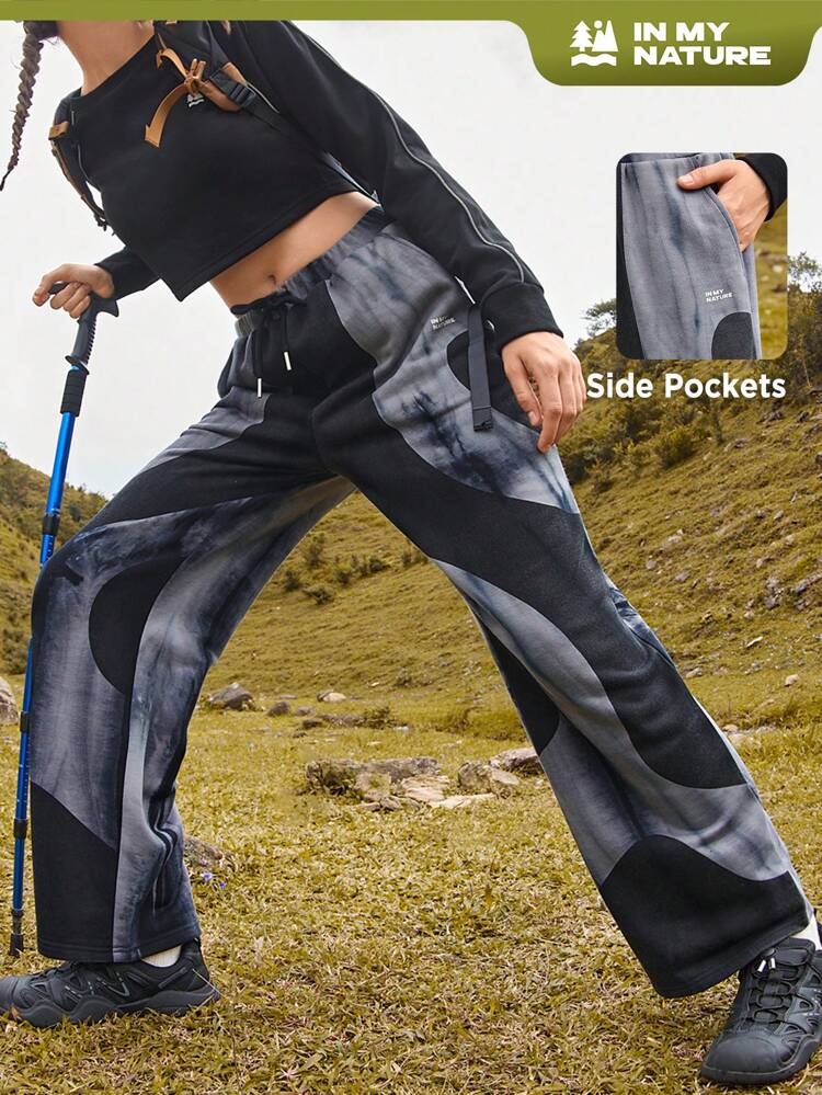 Colorblock Graphic Print Drawstring Waist Outdoor Sweatpants