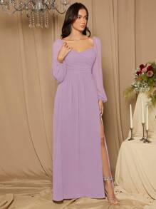 SHEIN Belle Vestido de dama de honor escote corazón de manga farol de muslo con abertura