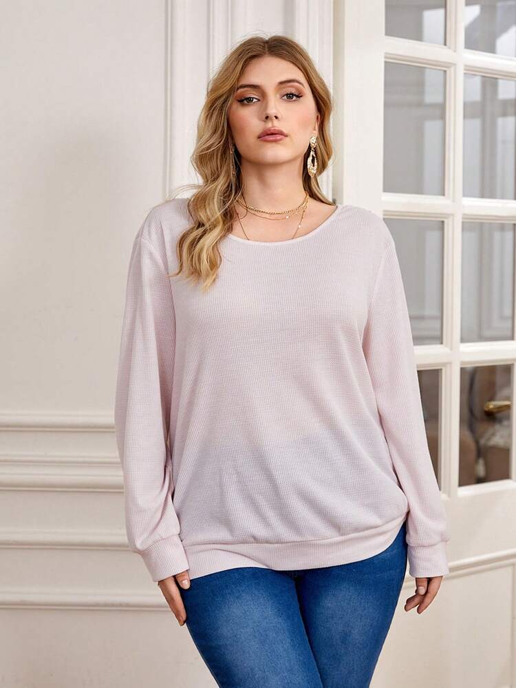 Plus Solid Drop Shoulder Sweatshirt Pullover Fall Sweatshirt
