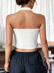 SHEIN EZwear Women's Knitted Halter Top - White - View 3